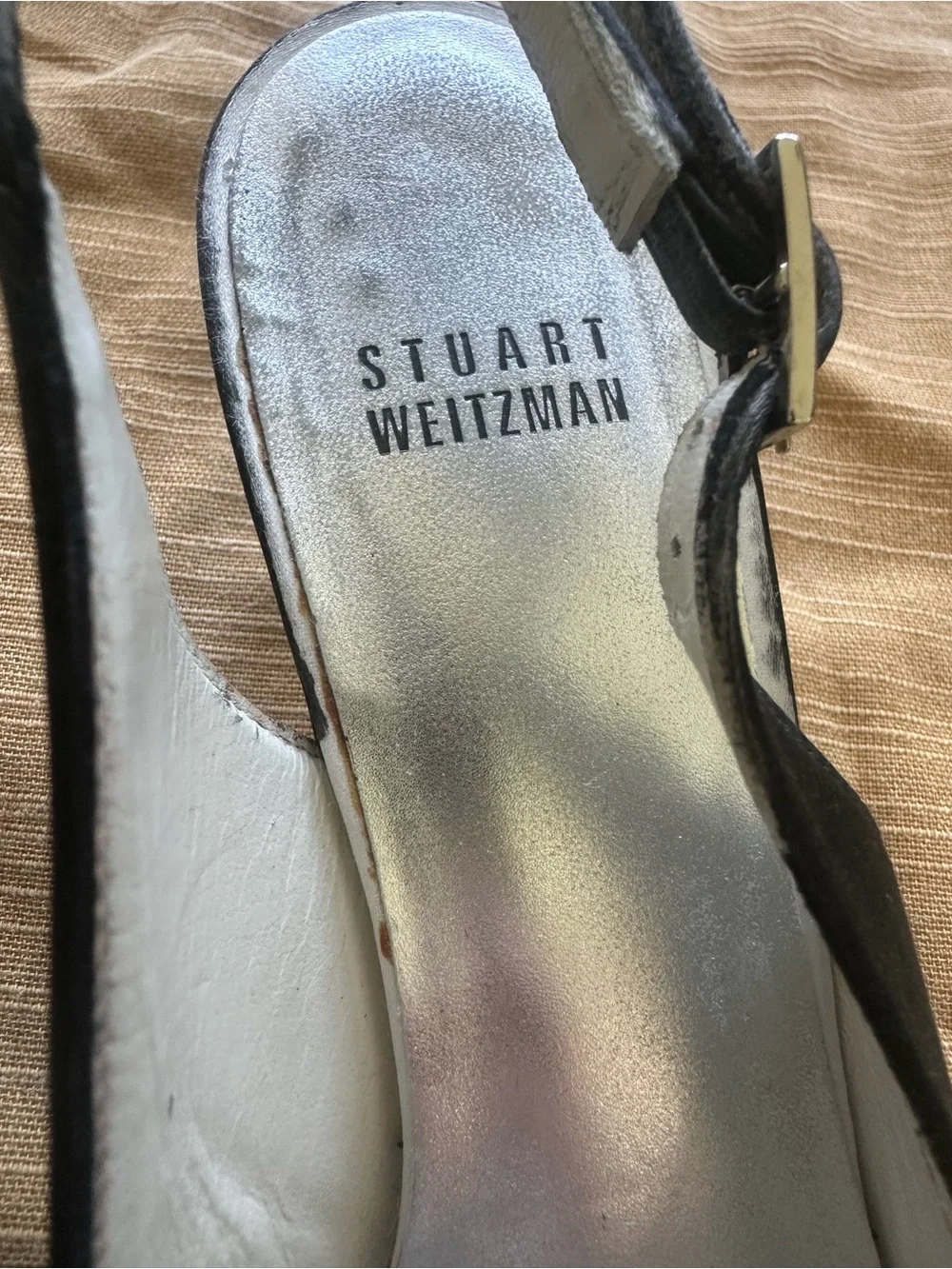 Stuart Weitzman Black Satin Kitten Heels Sling Back 8.5N